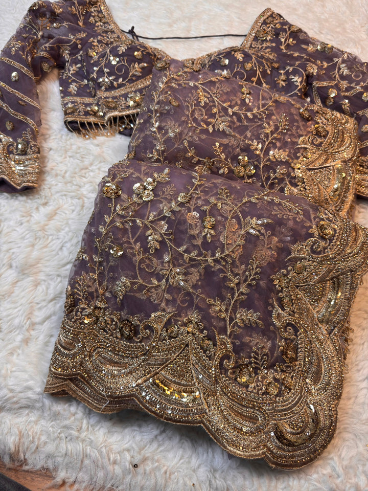 Luxury Floral Embroidered Net Saree with Heavy Blouse