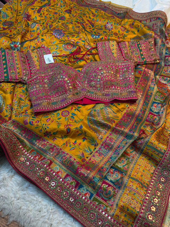 Luxury Position Silk Saree with Peacock Border and Heavy Blouse