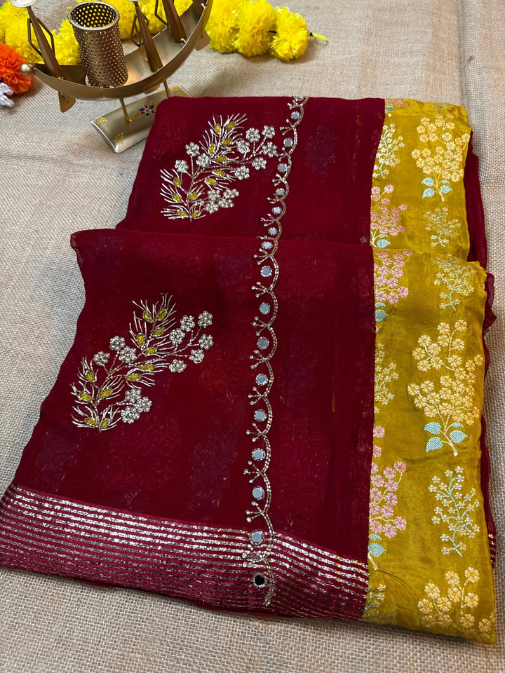 Elegant Party Wear Chiffon Saree with Brocade Blouse Piece