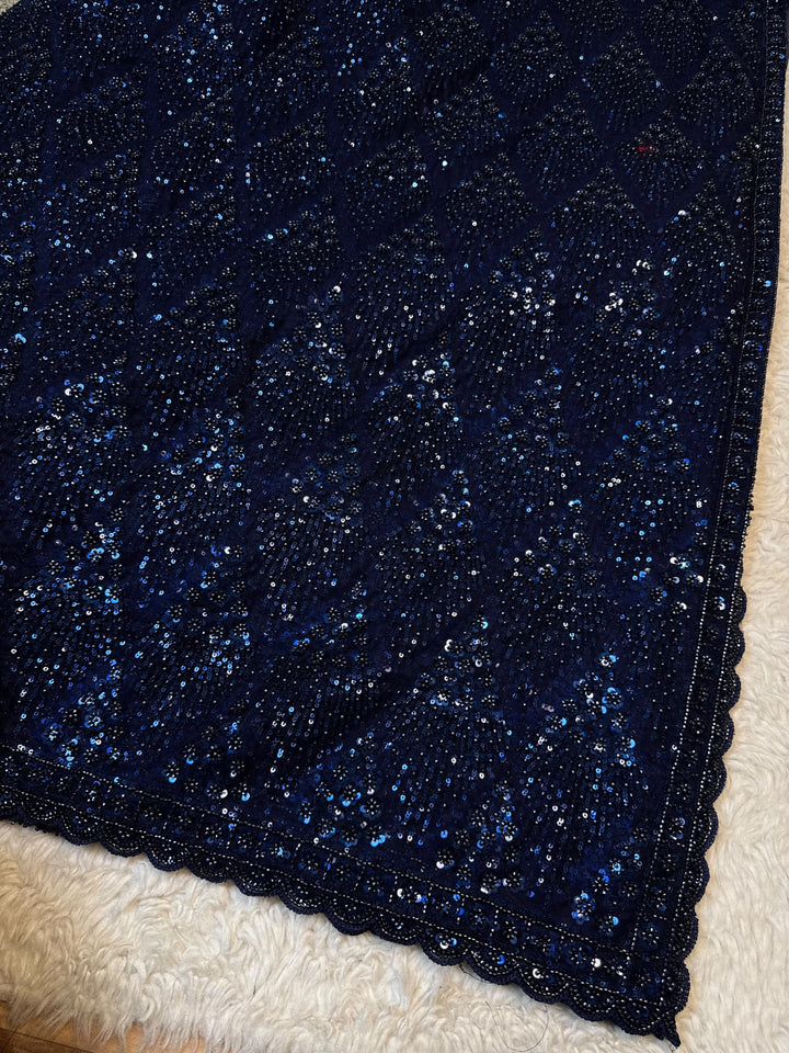 Glamorous Sequin Net Saree with Intricate Floral Embroidery