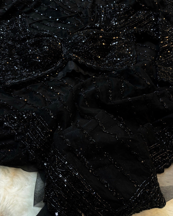 Luxury Net Saree with Full Cutdana & Beads Embroidery + Heavy Stitched Designer Blouse