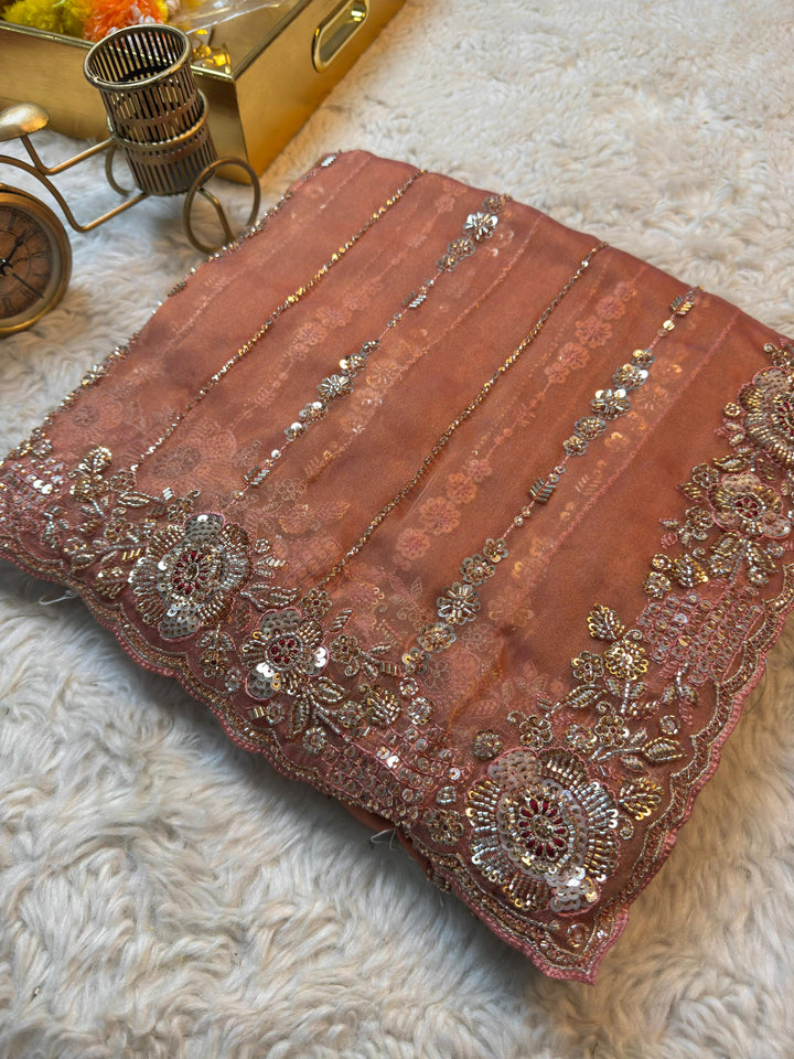 Premium Sufi Tissue Saree with Scalloped Border