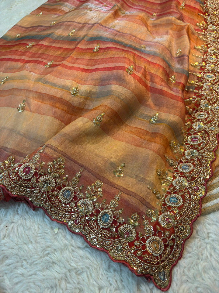 Designer Premium Organza Saree with Heavy Handwork Border & Sequins Butti