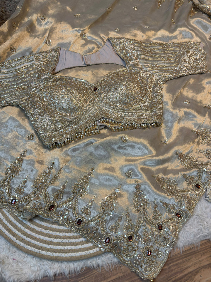 Champagne Gold Heavy Embroidered Designer Saree with Blouse