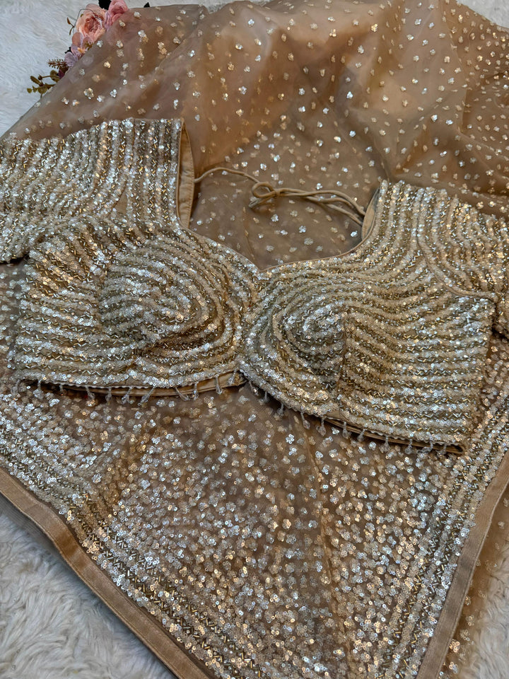 Designer Net Saree with Heavy Sequin Work & Premium Stitched Blouse