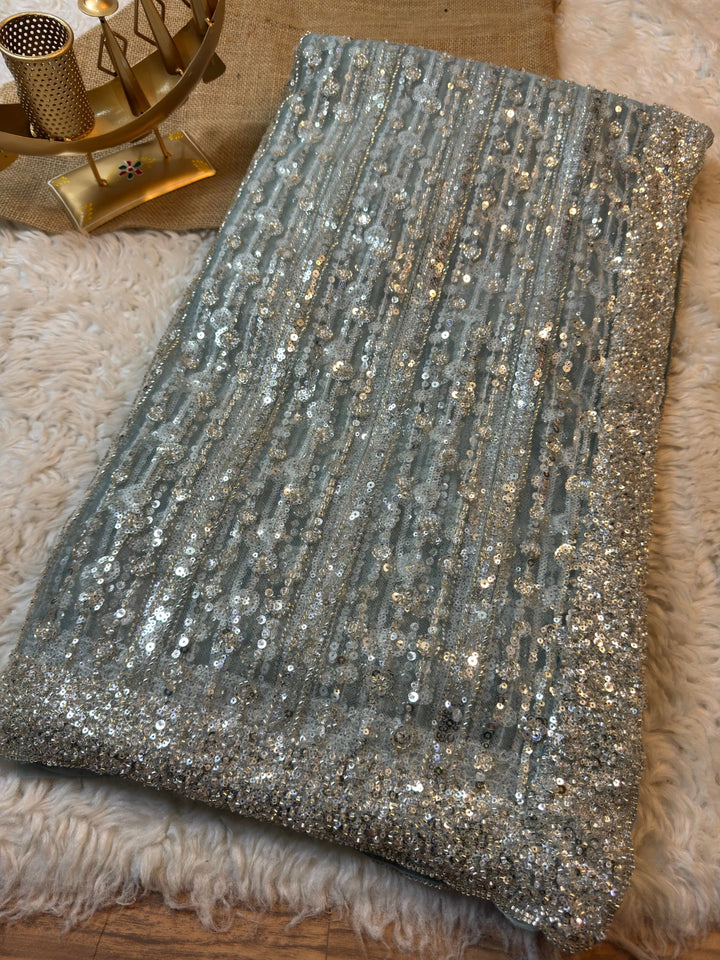 Premium Sequin Embroidered Net Saree with Heavy Cutdana Border