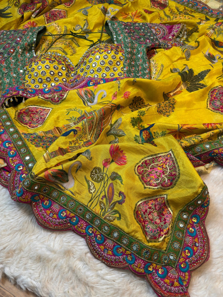 Heritage Position Print Saree with Heavy Stitched Blouse