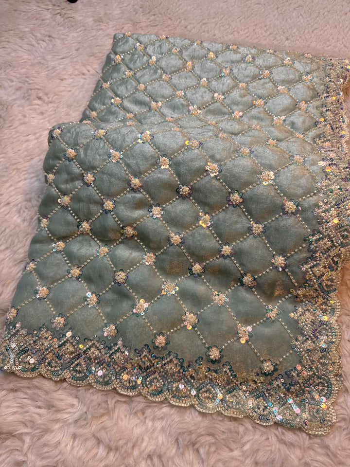 Galaxy Silk Saree with Diamond Pattern Sequins & Heavy Scalloped Border