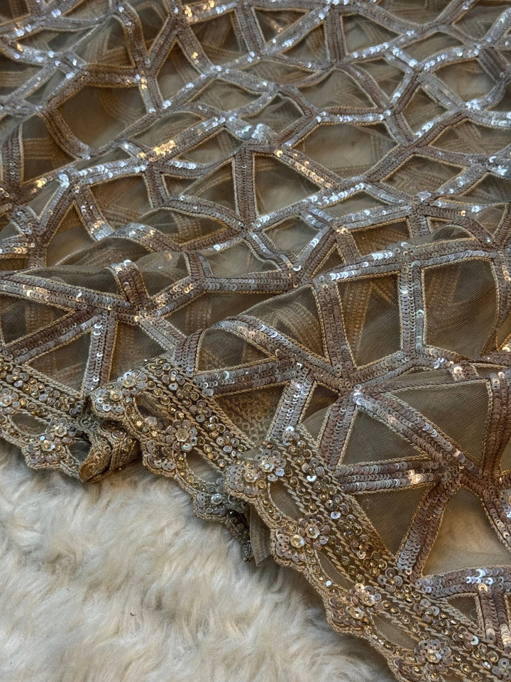 Premium Net Saree with Geometric Sequin Embroidery & Heavy Designer Blouse