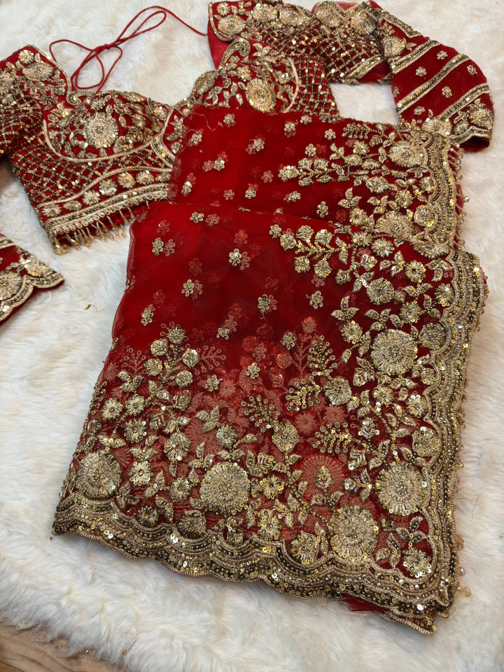 ✨ Premium Heavy Embroidered Net Saree with Stitched Designer Blouse
