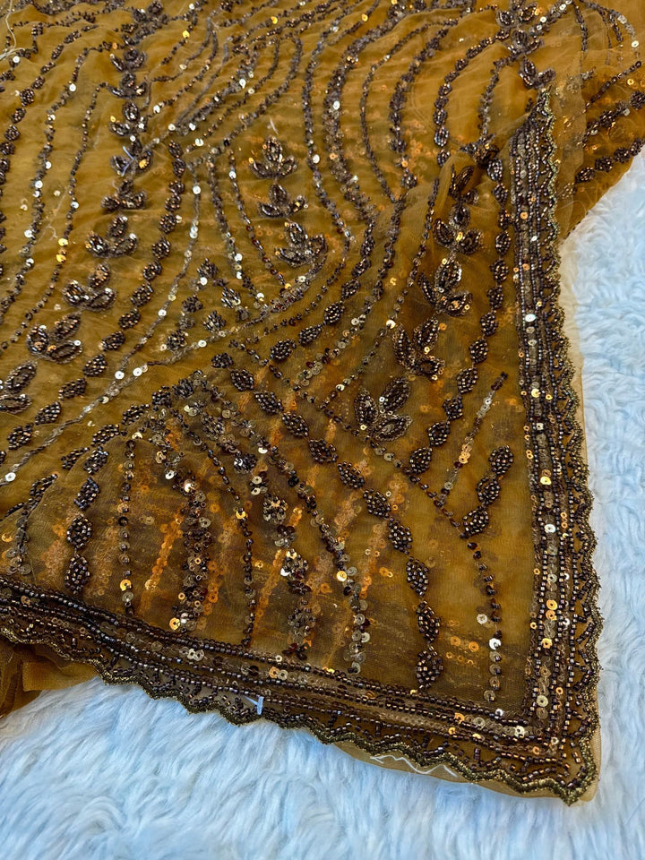 Premium Net Saree with Antique Sequin & Bead Embroidery Work