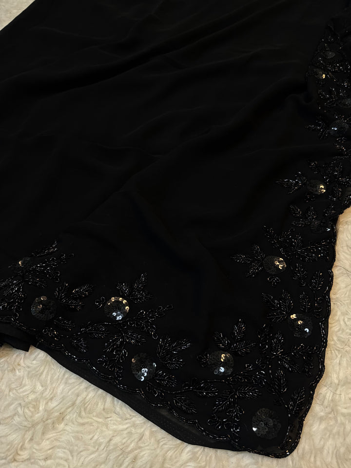 Black Georgette Saree with Intricate Sequin & Beaded Floral Border