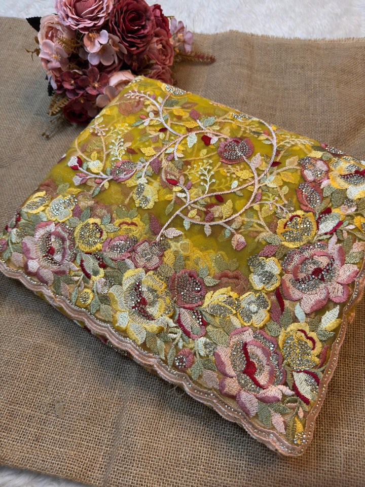 Premium Floral Net Saree with Multicolor Thread & Sequin Work