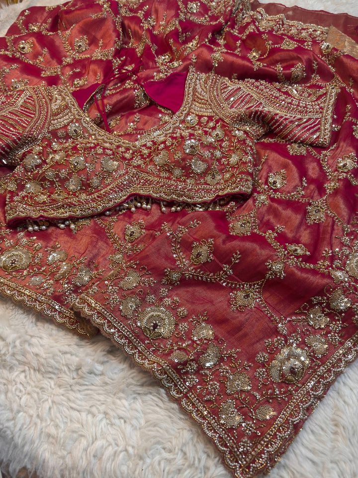 Heavy Embroidered Party Wear Saree with Designer Stitched Blouse