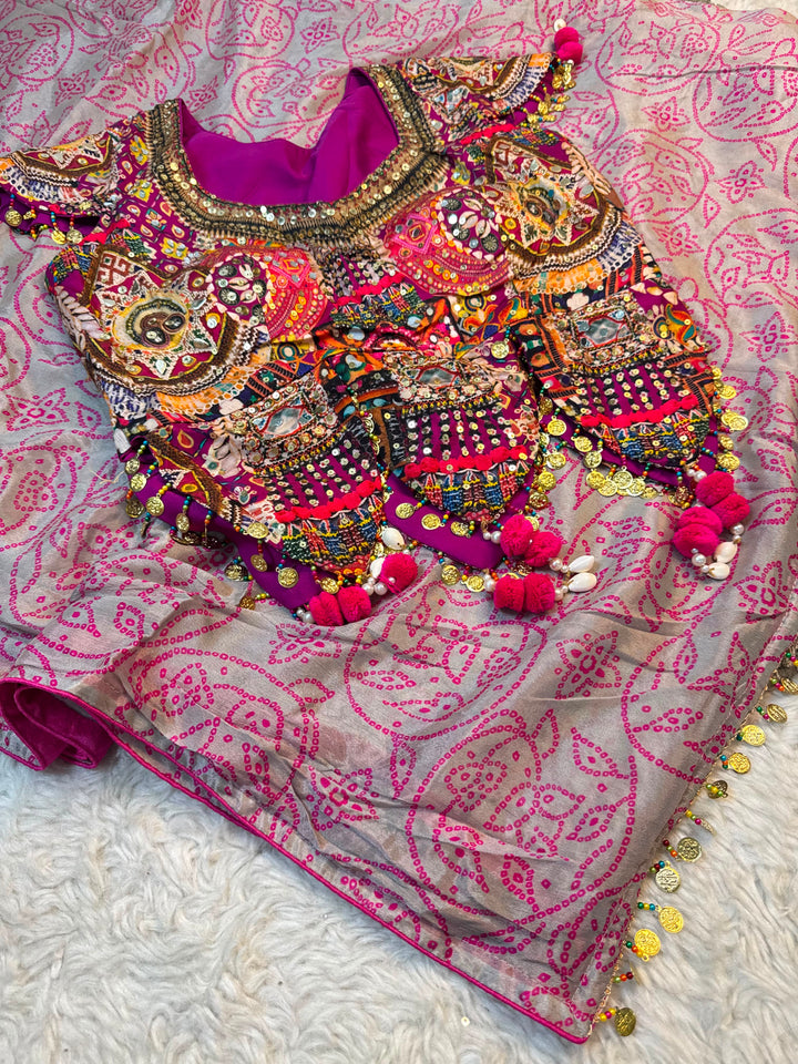 Bandhani-Inspired Chinon Saree with Designer Jacket Blouse