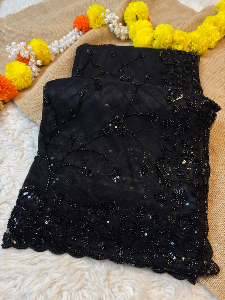 Premium Net Saree with Heavy Sequin & Bead Embroidery