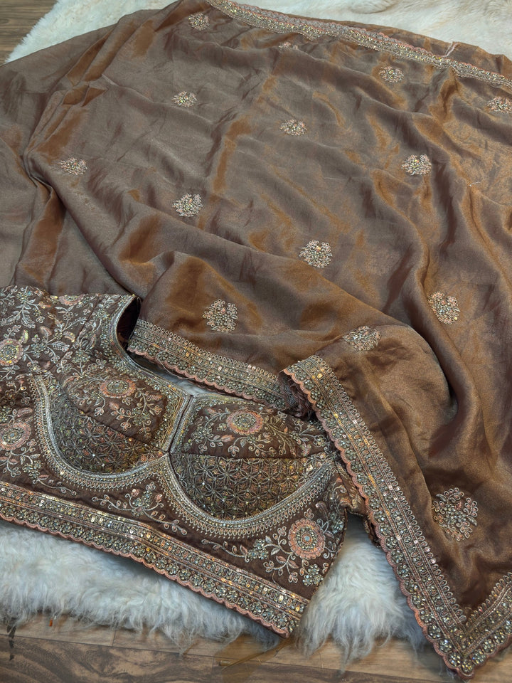 Premium Embroidered Fendy Silk Saree with Heavy Stitched Blouse