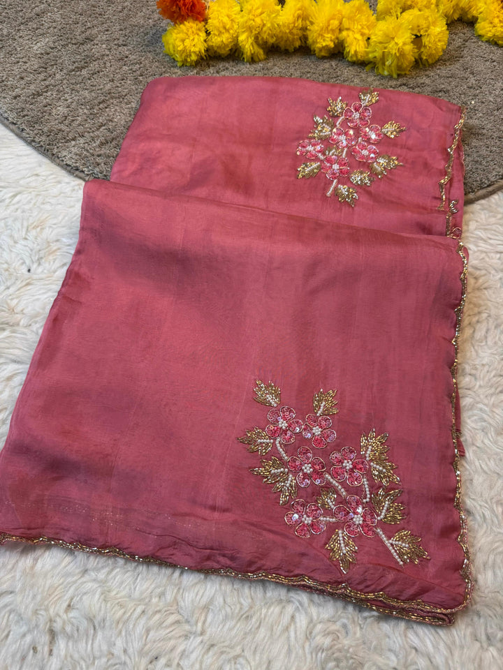 Elegant HO Silk Saree with Floral Work