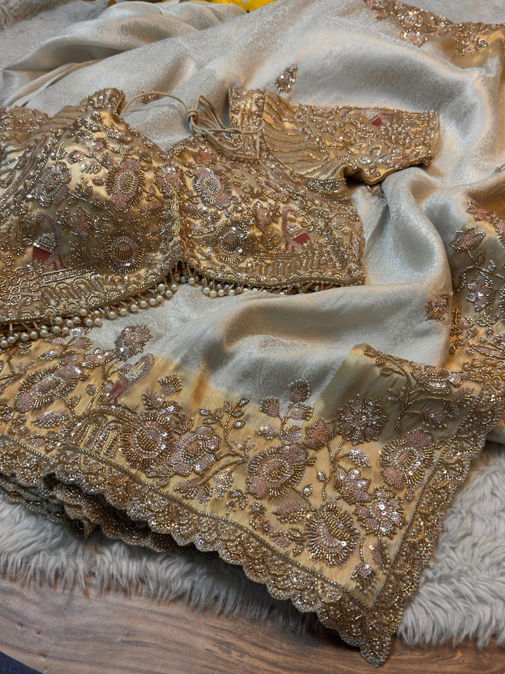 Luxury Silk Saree with Heavy Handwork Blouse & Scalloped Border