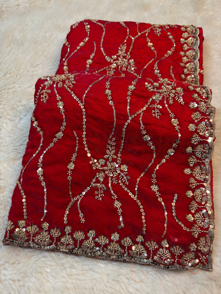 Premium Embroidered Fendy Silk Saree with Heavy Floral Border