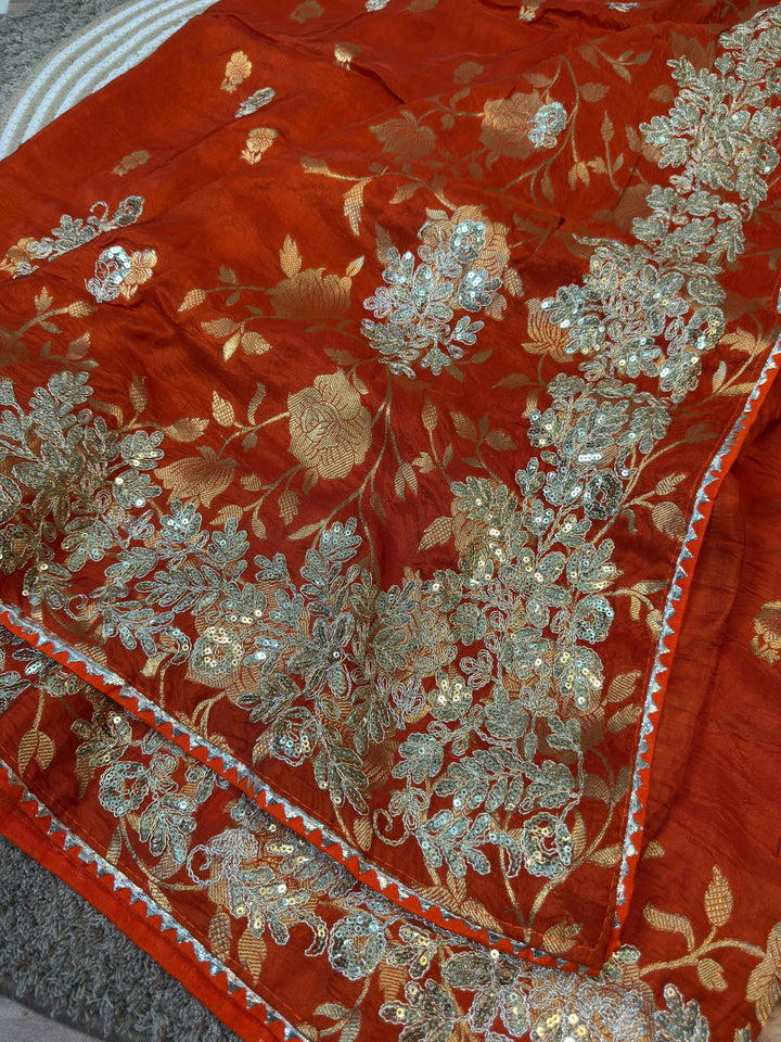 Premium HO Silk Saree with Banarasi Zari Weaving & Heavy Sequins Lace Border