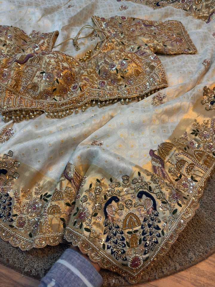 Jacquard Silk Saree with Heavy Embroidered Border & Stitched Blouse