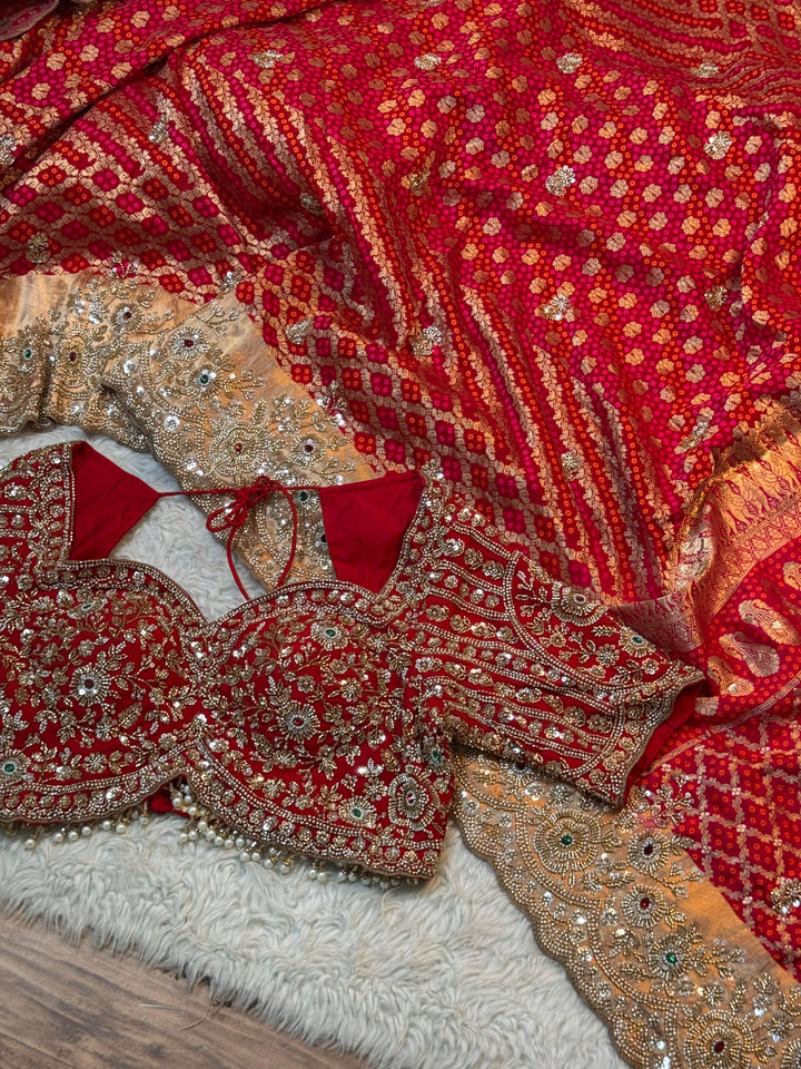 Traditional Bandhani Print Saree with Heavy Handwork Stitched Blouse