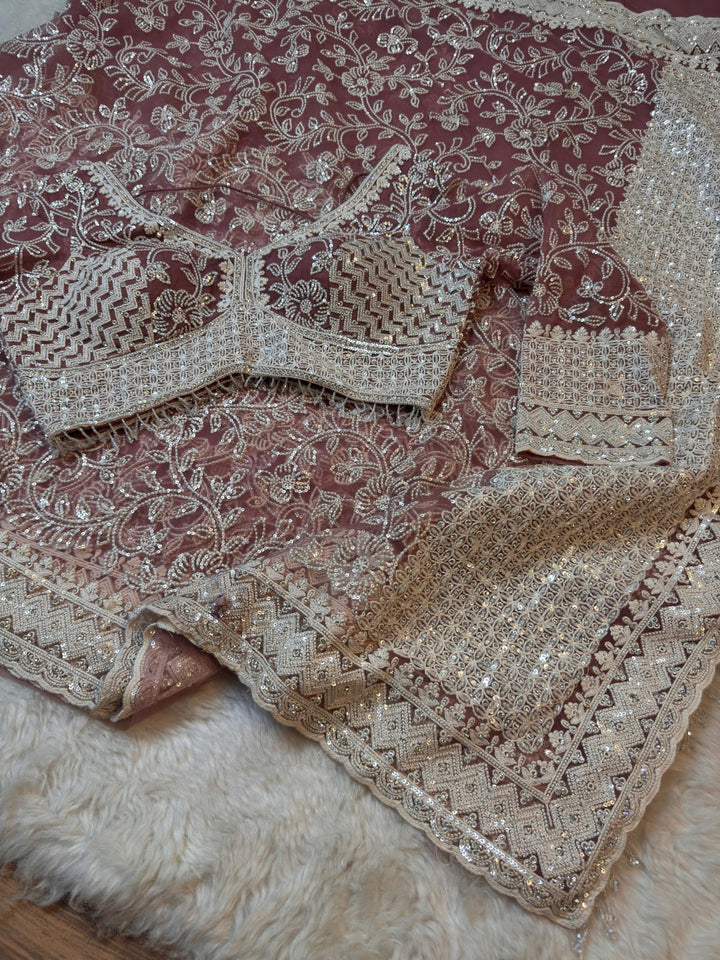 Premium Heavy Embroidered Net Saree with Stitched Designer Blouse