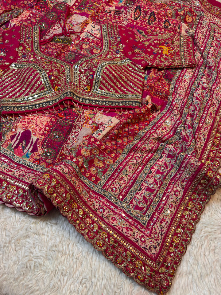 Premium Rani Pink Crepe Chinon Saree with Designer Blouse
