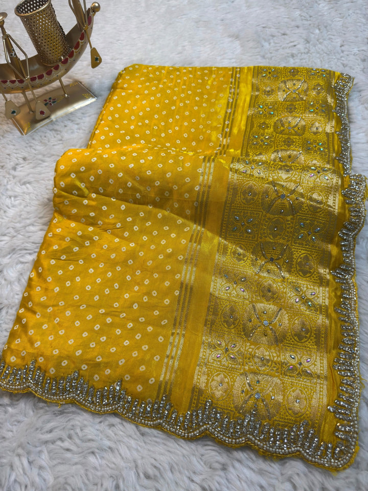 Traditional Chunri Print HO Silk Saree with Embellished Borde