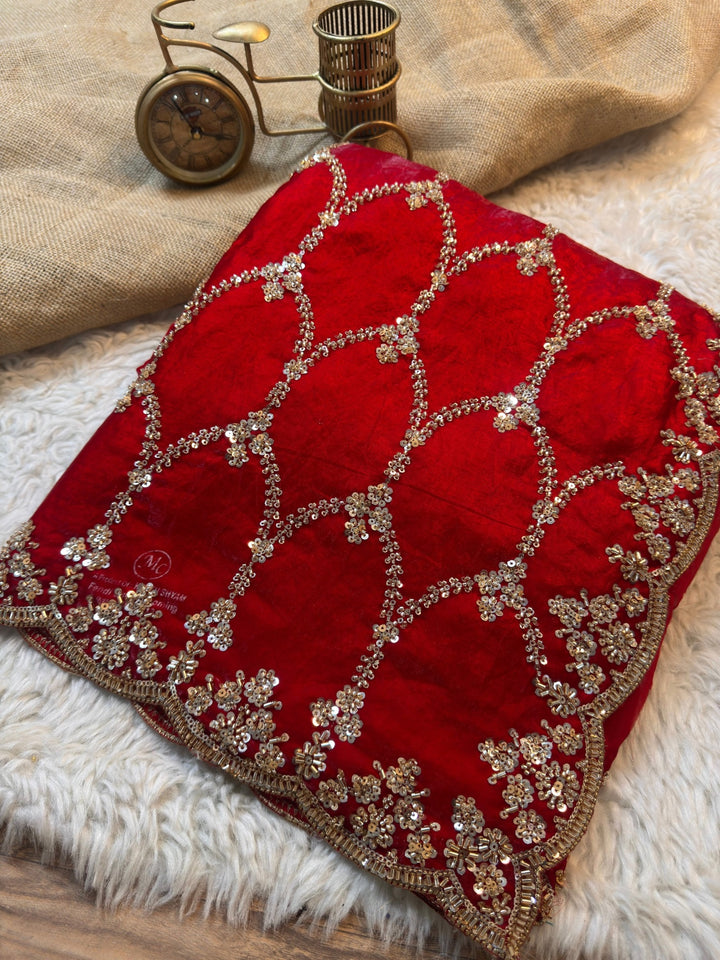 Premium Fendy Silk Saree with Gold Handwork & Floral Border