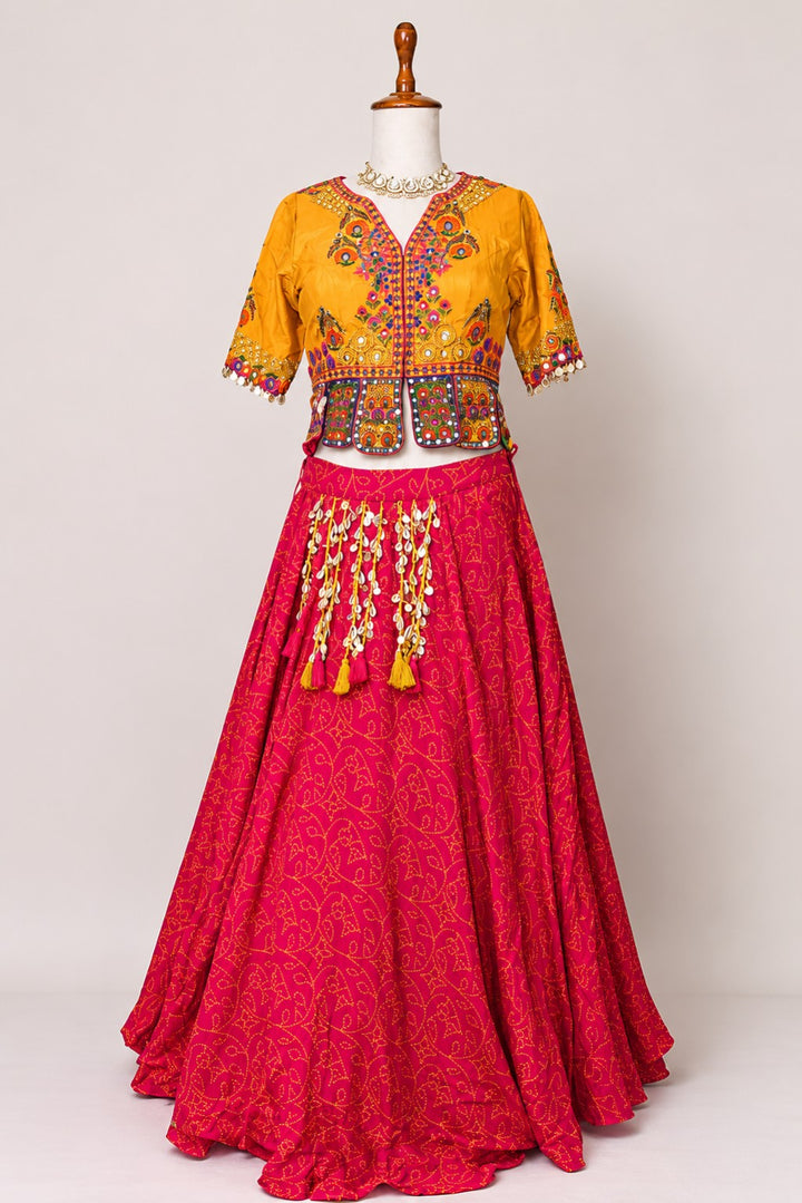 Premium Mirror Work Lehenga Choli Set with Kutchi Embroidery & Tassel Detailing
