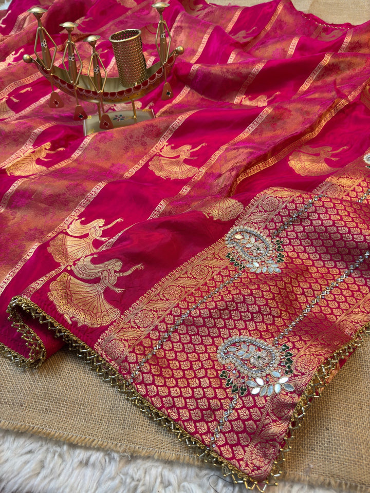 Premium HO Silk Saree with Zari Weaving & Stone Handwork Border