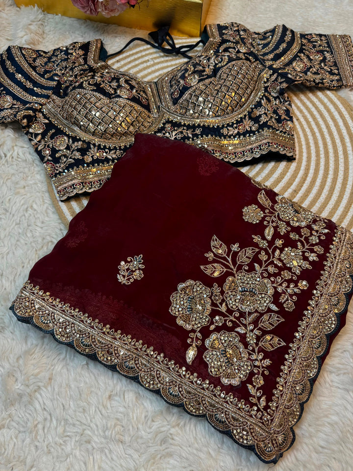 Premium Fendy Silk Saree with Designer Stitched Blouse