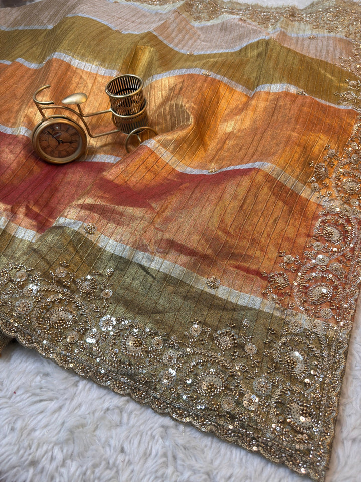 Premium Organza Saree with Multicolor Shading & Heavy Handwork Border