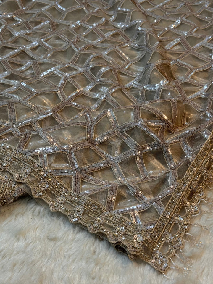 Premium Net Saree with Geometric Sequin Embroidery & Heavy Designer Blouse
