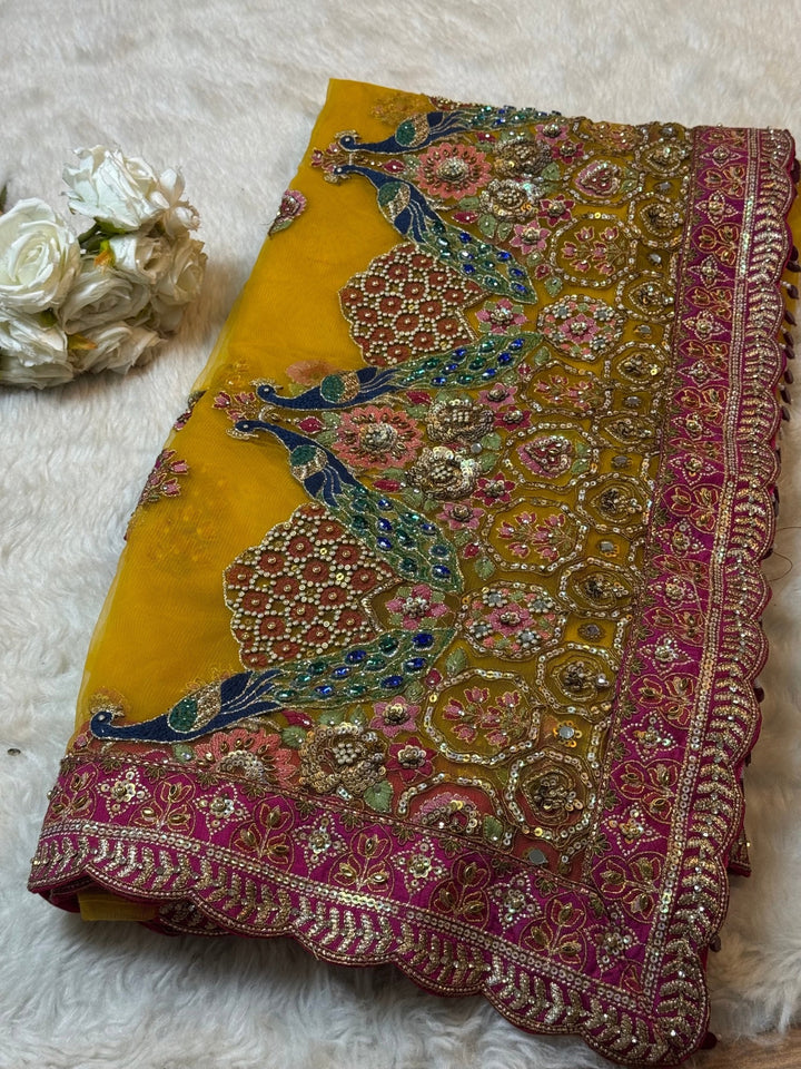 Premium Heavy Net Embroidered Net Saree with Designer Stitched Blouse