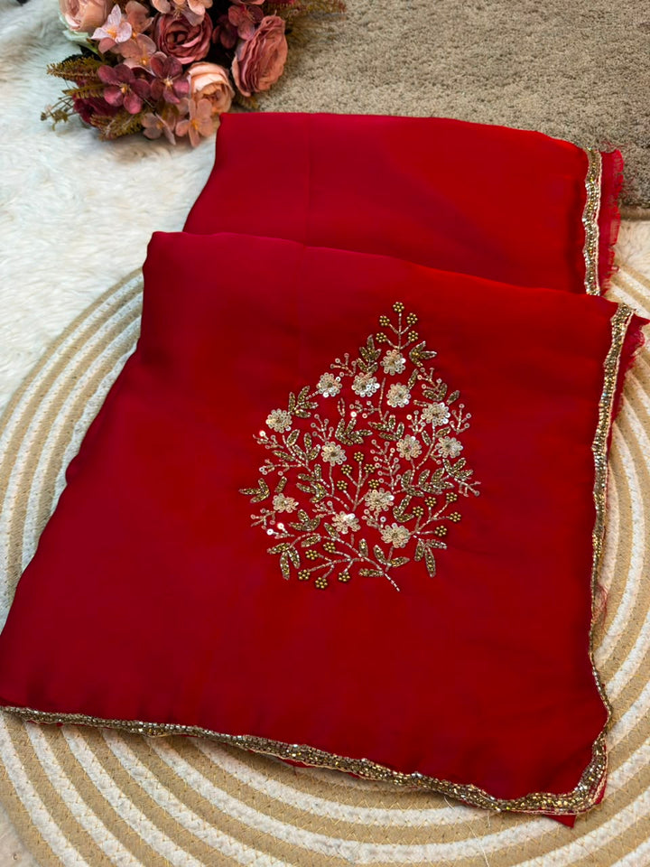 Premium Satin Silk Saree with Intricate Handwork