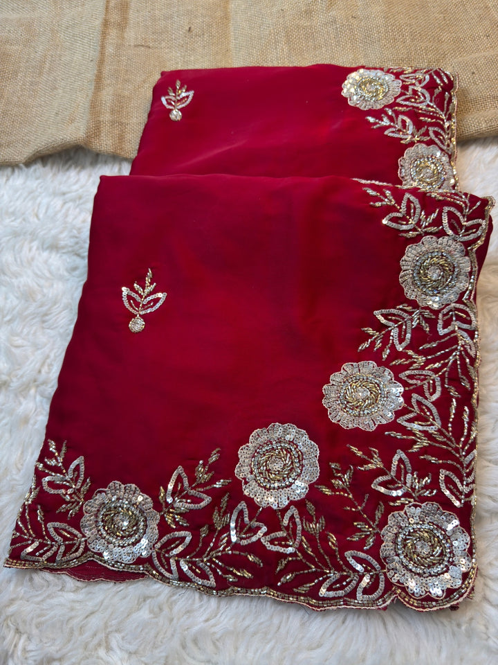 Exclusive Satin Saree with Heavy Floral Designer Border