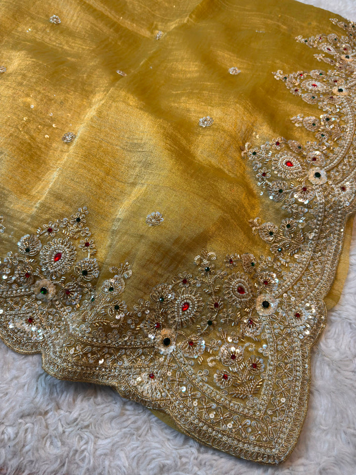 Premium Crush Tissue Saree with Intricate Embellished Border