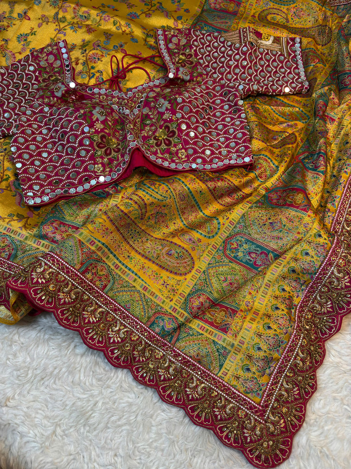 Position Silk Designer Saree with Multicolour Prints and Embellished Blouse