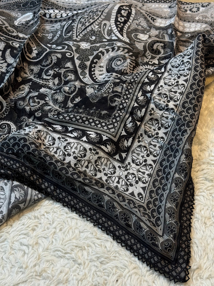 Black Printed Saree with Heavy Embellished Designer Blouse