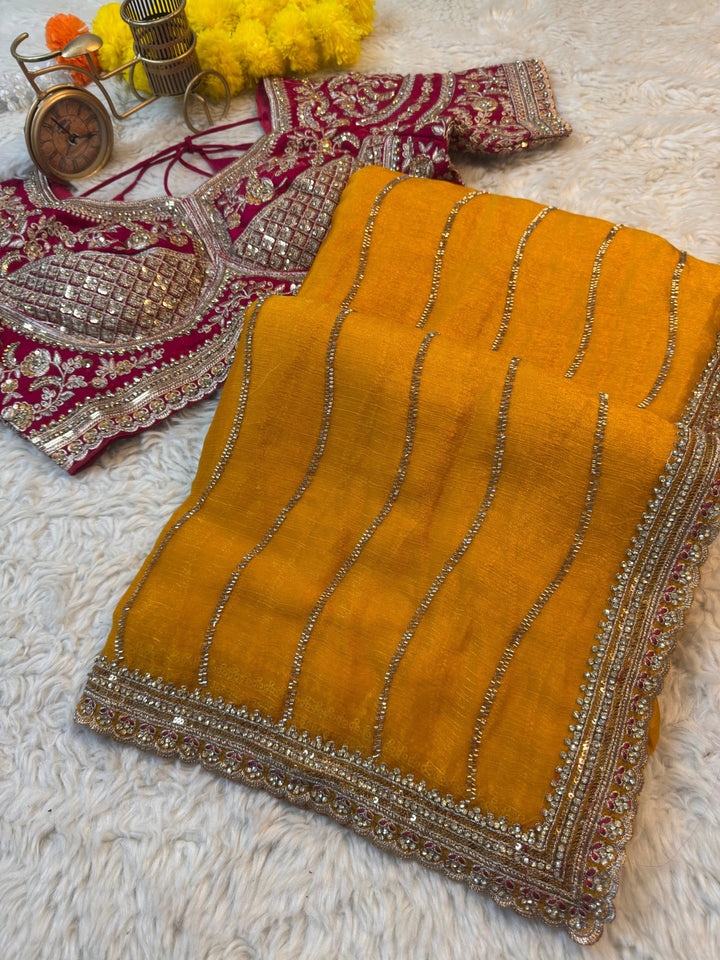 Designer Fendy Silk Saree with Heavy Embroidered Stitched Blouse
