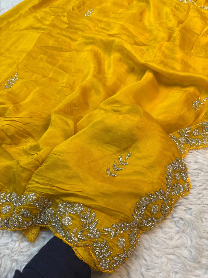 Premium HO Silk Saree with Silver Leaf Embroidered Border