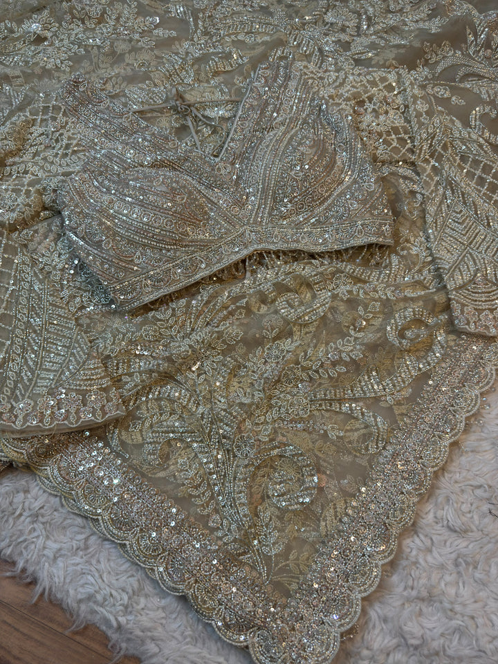 Heavy Embroidered Net Saree with Pearl & Sequin Work and Designer Blouse