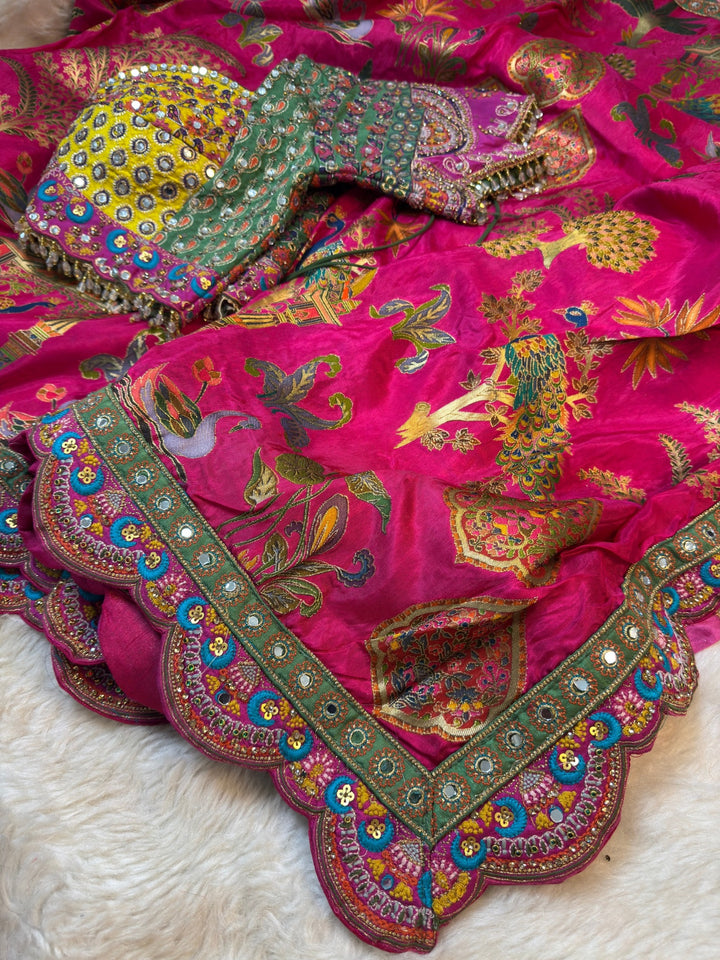 Heritage Position Print Saree with Heavy Stitched Blouse