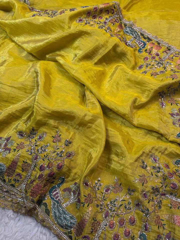 Royal Peacock Handwork Paper Silk Saree