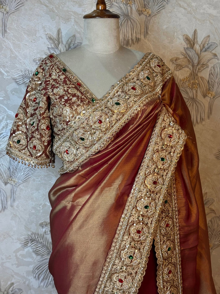 Luxury Tissue Silk Saree with Heavy Kundan Border