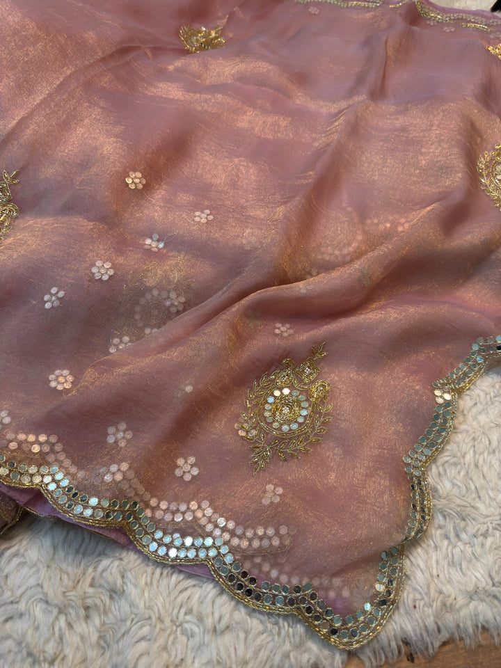 Premium Crush Organza Saree with Handworked Mirror Borde