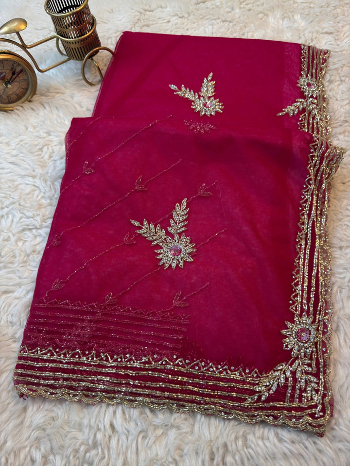 Luxury Soft Net Saree with Stone & Sequin Embroidery